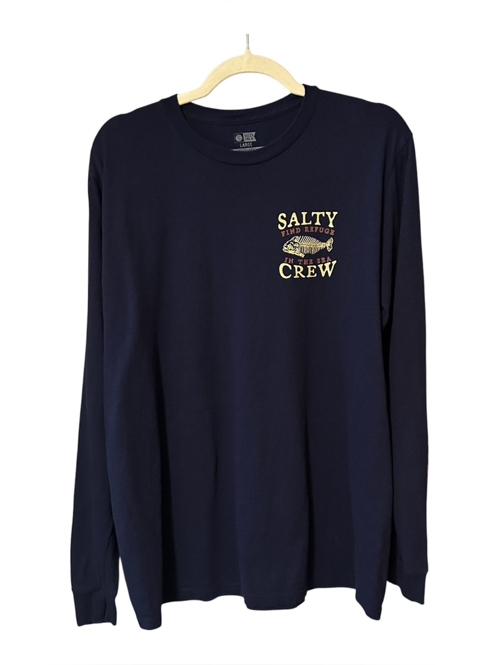 Salty Crew Navy Long Sleeve Tee Take Refuge In The Sea Fishbone  Graphic Sz L